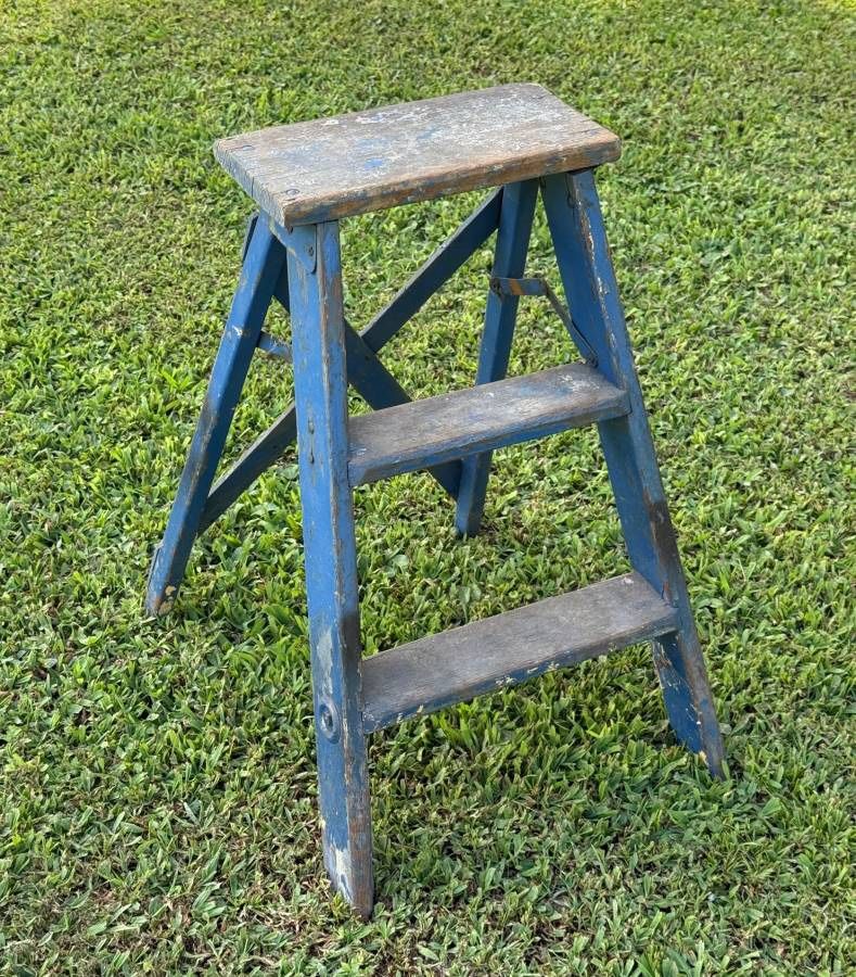 Vintage Primitive Wood 3 Step Ladder Rustic Plant Stand