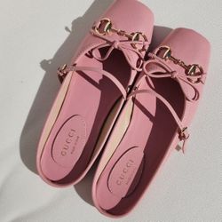 Pink Leather Ballerina Mules