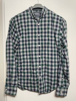 Men’s Bonobos Size L Standard Fit Plaid Shirt Gray Blue Green button down collar