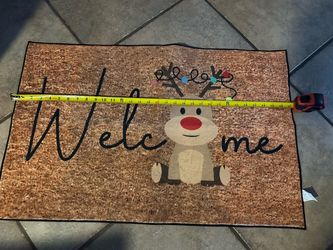 Welcome Doormat, Reindeer Antlers Design, Red Nose Accent, Cute Front Door Mat, Winter Entryway Decor,