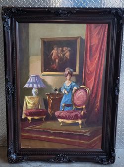 VINTAGE OIL ON CANVAS PAINTING SIGNED BY PESTI 31X43 " IN A WOODEN FRAME