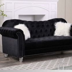 2pc Black Velvet Sofa & Loveseat $999 • Contemporary Glam Style Living Room