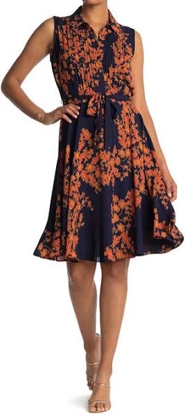 NEW Nanette Lepore Women's Navy Floral Button Midi Sleeveless Pintuck Dress. Size 6 no tag