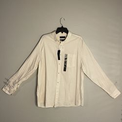 Banana Republic Shirt Mens XL Cream/White Button Up Standard Fit Casual NWT