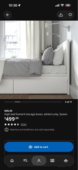 IKEA MALM Queen Bed with 4 Storage Drawers – $300