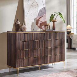 54” Wide Modern Beautiful Wood 9 Drawers Dresser Dark Brown 