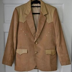 Pioneer Wear Men Blazer Sports Coat Tan Corduroy Leather Yoke Size  44 