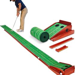New ! PERFECT PRACTICE XL Putting Mat – 15.5 ft Indoor Golf Putting Green w/ 2 Holes - Putting mat for Indoors and Outdoors Practice - Golf Training A