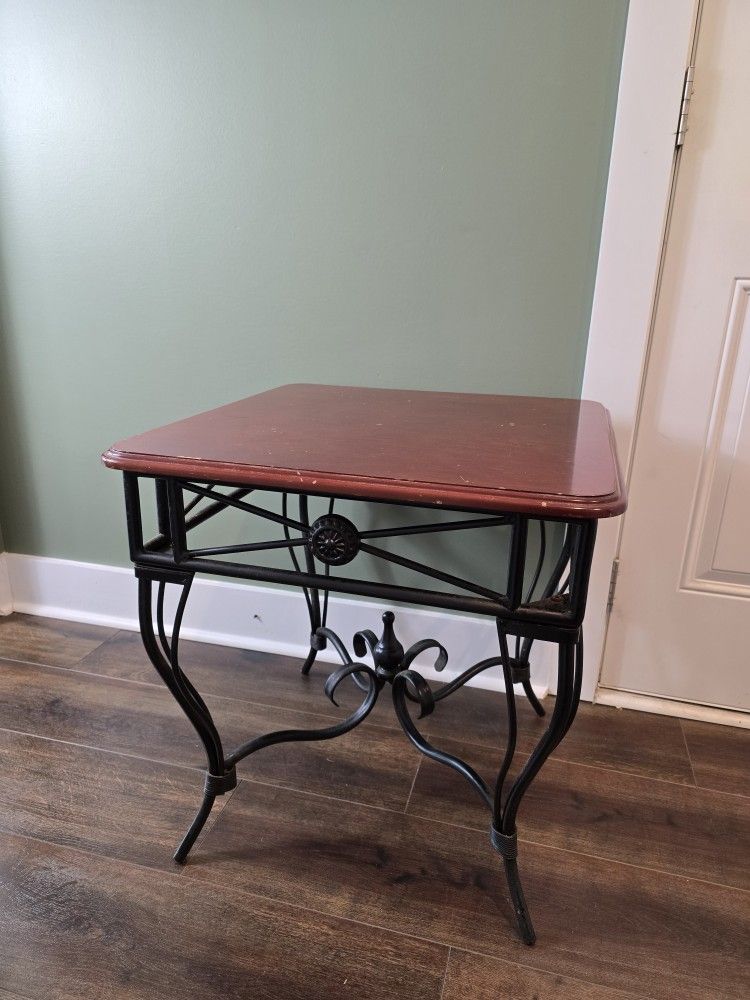 Contemporary Modern Baker Wood Topped Metal Side End Tables 1990s