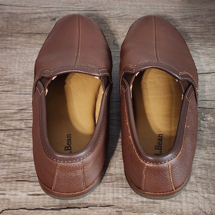 LL Bean Elkhide Slippers Mens 10 Brown Leather Slip On Cozy Cabin Fall Comfort L.L. Bean Leather Upper Brown Slippers for Men for sale | eBay main image 4