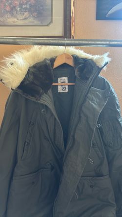 Sage Green ECW Parka Medium Synthetic Fur Trim