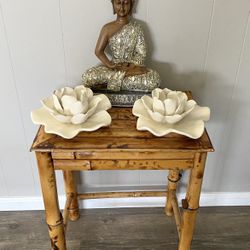 Vintage Tortoiseshell Burnt Bamboo Side Table. 
