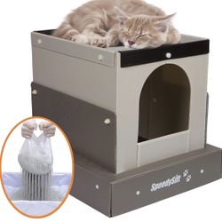 SpeedySift Kit de iniciación de caja de arena con capucha para gatos, caja de cartón de plástico /  Hooded Cat Litter Box