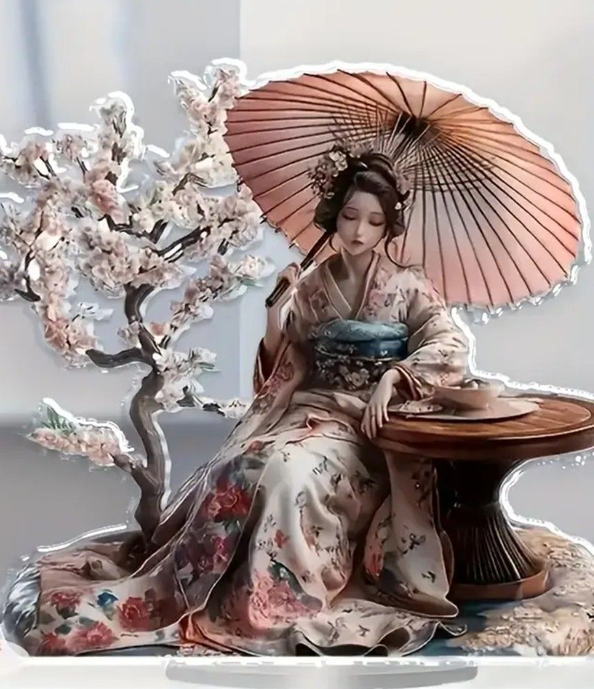Small Size Japanese Geisha Woman 3D Print Flat Home Decor Plaque