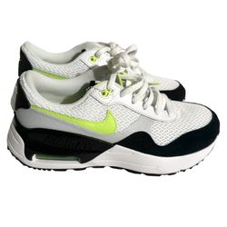 Nike Air Max SYSTM Sneaker in White/Black/Volt/Platinum Size 5Y 