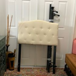 Beige Tufted Twin Headboard And Metal Frame