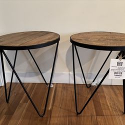 2 End Tables - Mango Wood Top And Iron Hairpin Legs