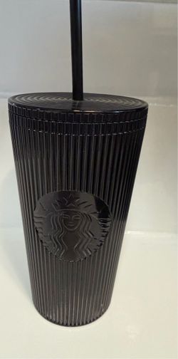 Starbucks Black Ribbed Cold Cup Tumbler with Straw