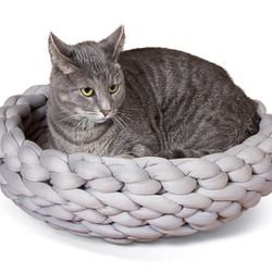 K&H Pet Products Knitted Cat Bed, Round Flexible Pet Bed Gray 17 X 4 Inches 