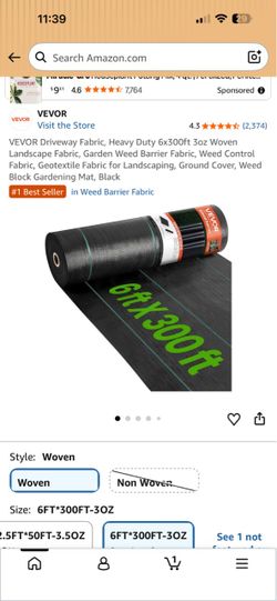 VEVOR Woven Landscape Weed Barrier Fabric 6x300ft
