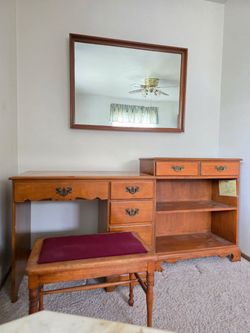 Vintage KNEEHOLE DESK or Vanity with STOOL