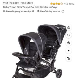 Baby trend double stroller or since and bench for older toddler in black and gray