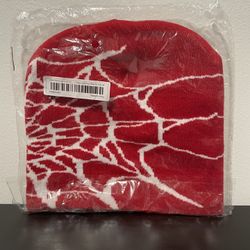 Spider Web Beanie NEW Red White Hat Unisex Halloween Horror Winter