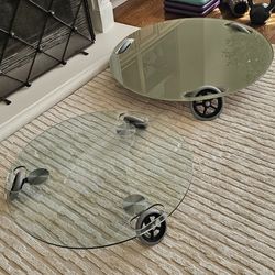 Roche Bobois Round Glass Cocktail Tables on Wheels