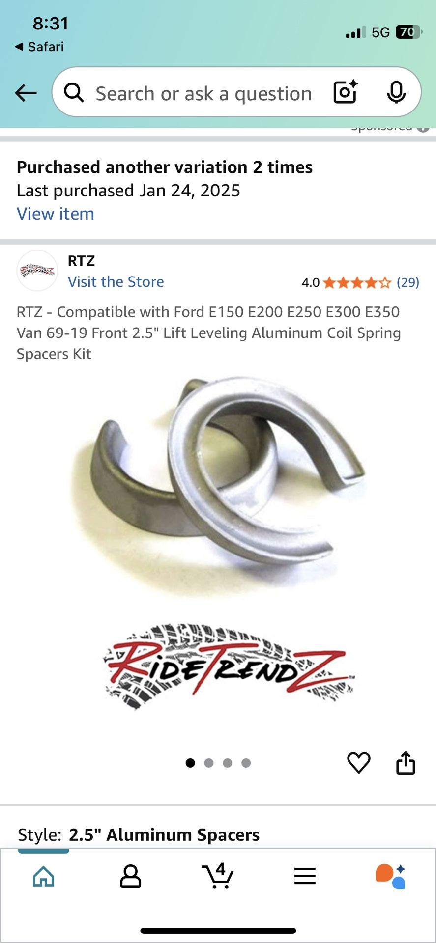 Econoline E150 E200 E250 E300 E350 Lift Level Leveling Spacer Kit