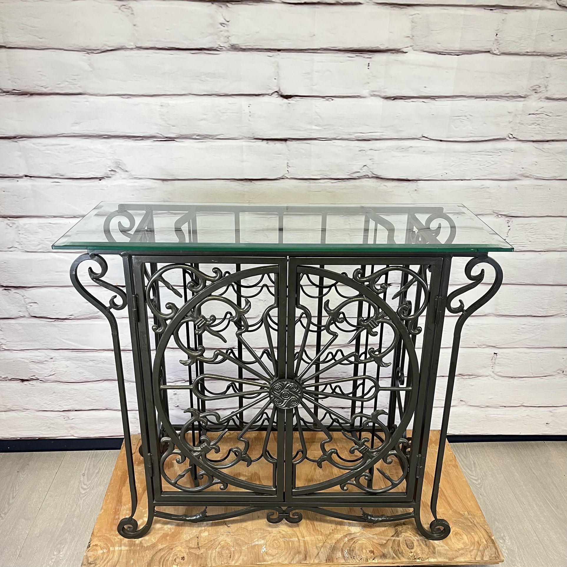 Wrought Iron Wine Rack Glass Top Bar