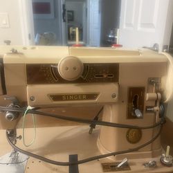 Singer Sewing Machine In Cabinet With Bench