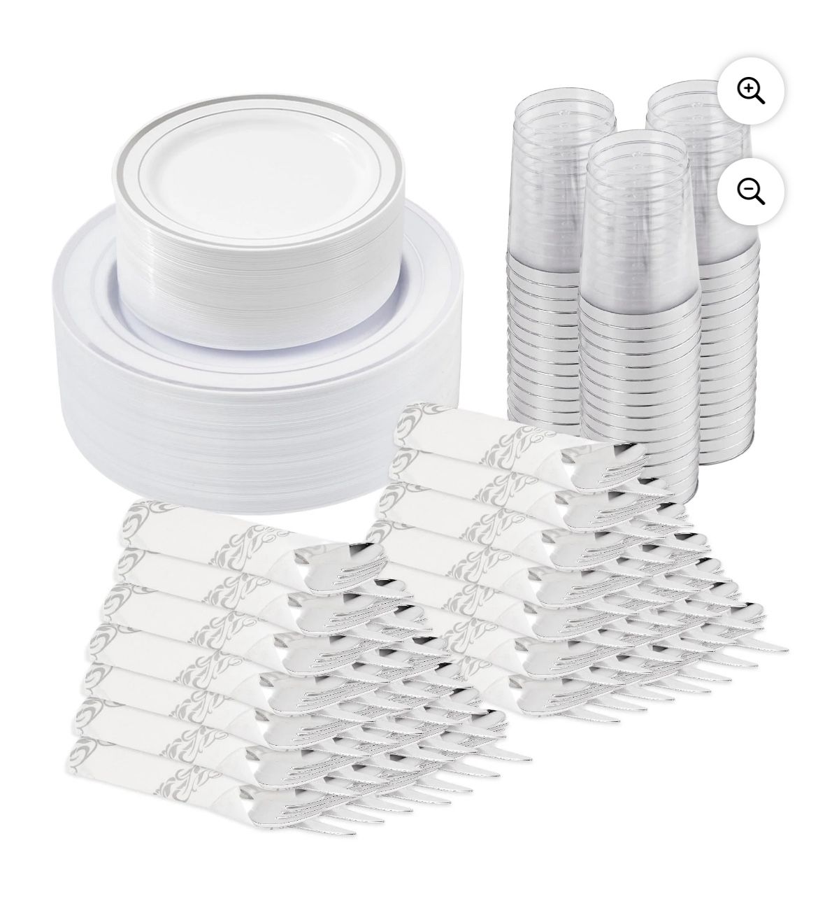 Hawsaiy 350PCS Silver Disposable Plates and Cups Set for 50 Guests, Plastic Dinnerware with Napkins for Wedding and Party