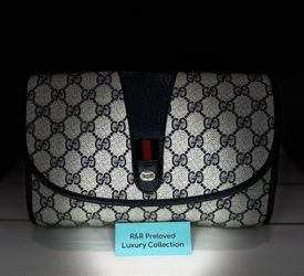 Gucci Navy Blue Sherry Line Clutch Bag