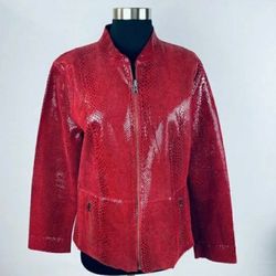 Chico's Genuine Leather Jacket with snake pattern design.