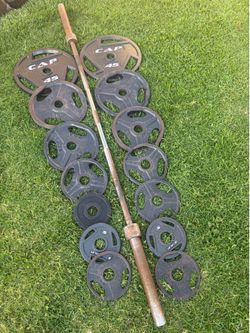 300lb Olympic weight set 7ft 45lb barbell collar locks included $180 firm