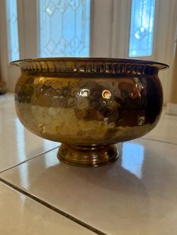 Vintage Hosley Solid Brass Hammered Pedestal Bowl - 1992