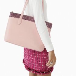 NWT Stunning Kate Spade New York Flash Glitter Pink Tote Saffiano Leather  