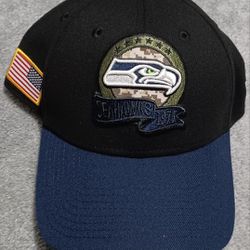 Seattle Seahawks Cap Hat Fitted Size Small Medium Salute To Service Flag