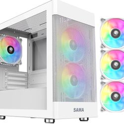 Sama ARGB-Q5-W White USB3.0 Tempered Glass Micro ATX Tower Gaming Computer Case w/ 3 x 120mm ARGB Fans (Pre-Installed)