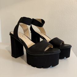 Black Platform Wedge Sandal Women Size 8/ 38.5 Jessica Simpson 