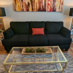 Like New: Three Cushion Sofa (Black Corduroy) 