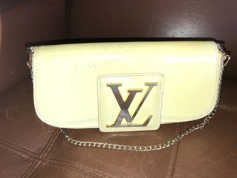 Yellow Patent Leather feel bag with chain