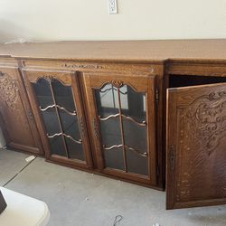 Brand New From 1980s Tiger Oak 2 Piece Hutch