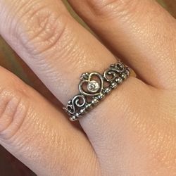 Pandora Princess Tiara Crown Ring, Sterling Silver. Size 8