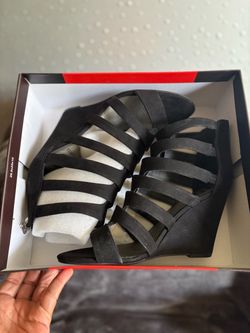 Black Strappy Wedge Sandals