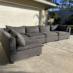 Charcoal Gray Performance Fabric Modular Cloud Sectional