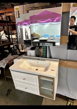 New 32” Black Or White Floating Bathroom Vanity w/ Sink & Medicine Cabinet