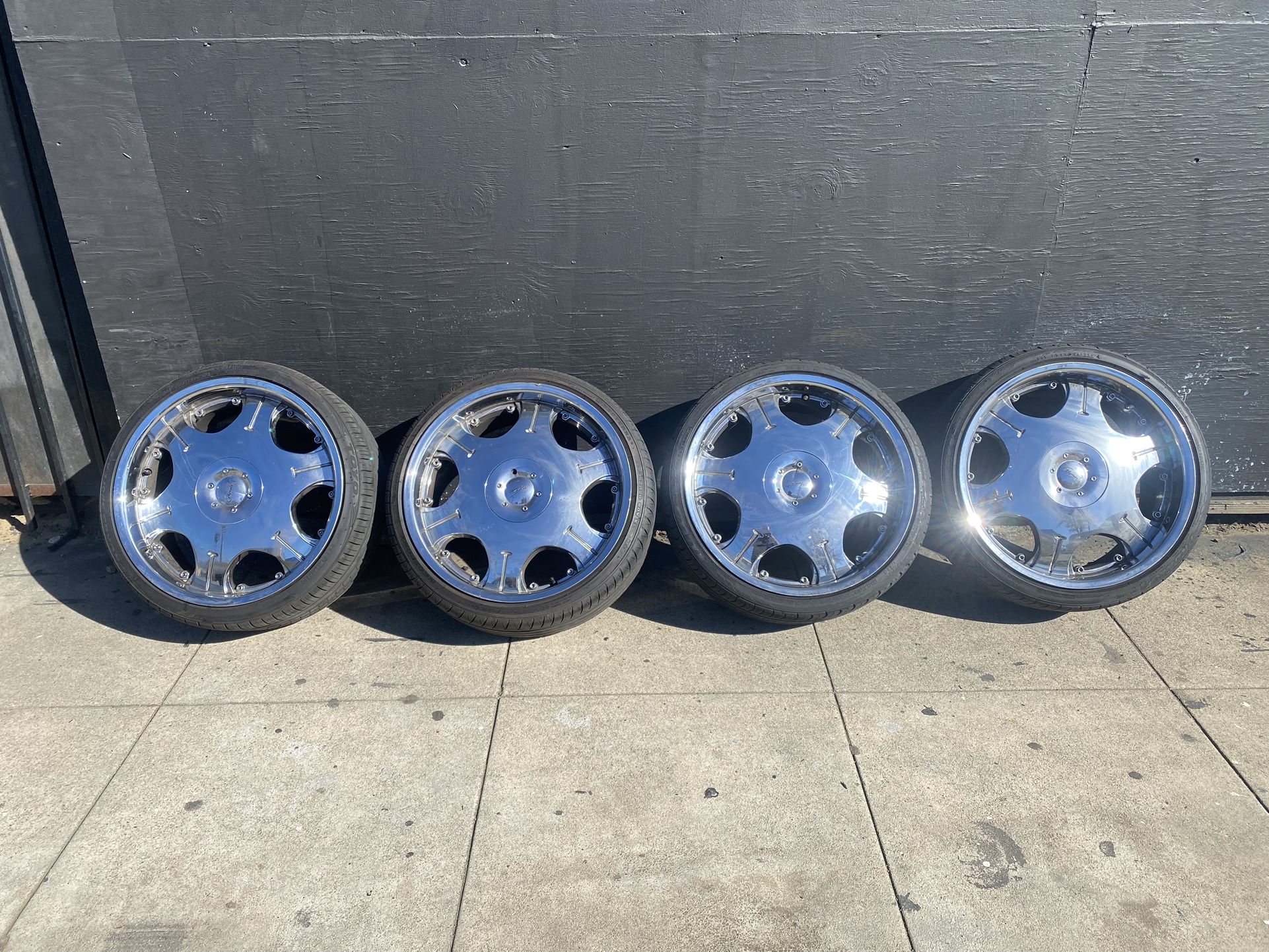 Set 20” Hipnotic Chrome Wheels, 5x120 , 225/35/20 Toyo Tires, 75% Tread, Fits BMW, Cadillac, Chevy Impala, Monti Carlo, Camaro,, Sell All 4 $699.00