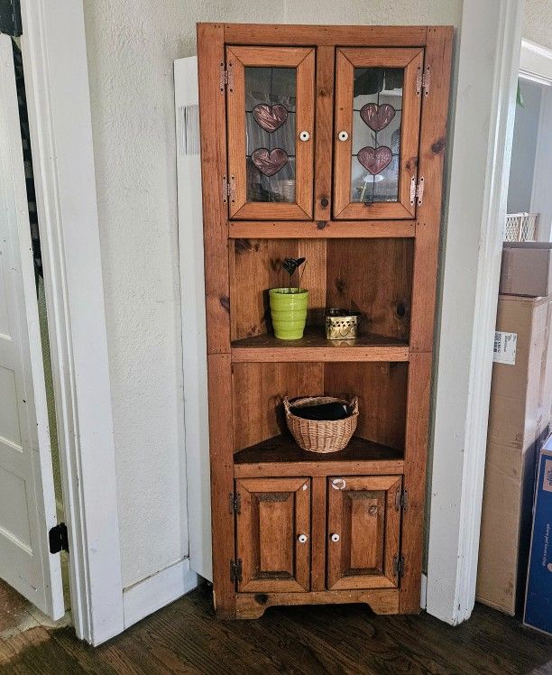 Vintage Corner Hutch Shelf Cabinet