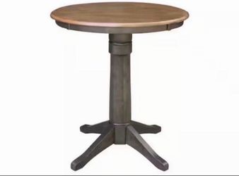 Open Box International Concepts Hickory/ Coal 30 in. Round Top Solid Wood Counter Height Pedestal Dining Table - Seats